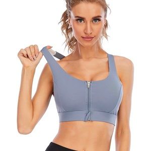 Cordaw Zipper in Front Sports Bra High Impact Strappy Back Support Workout Top S